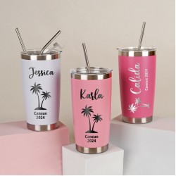 Personalized 20oz Vacation Tumbler, Custom Travel Mug, Girls trip gifts, Beach Tumbler, Stainless Steel Name Mug, Laser Engraved Tumbler